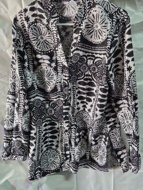 Dress Barn Black and White Floral Print Button-Down Shirt